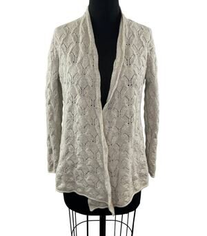 SAFFRON Womens Cream Cashmere Long Sleeve Open Front Cardigan Sweater Size M